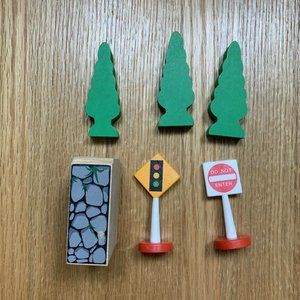 Wooden train track accessory brio thomas compatible trees signs Stone Block Lot